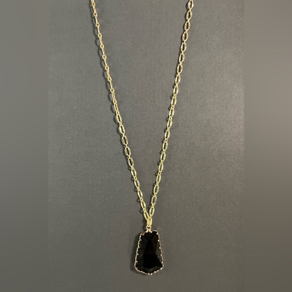 Large Black Glass Pendant Elegant Necklace - Dressy Boho Trendy Necklace - Picture 10 of 14